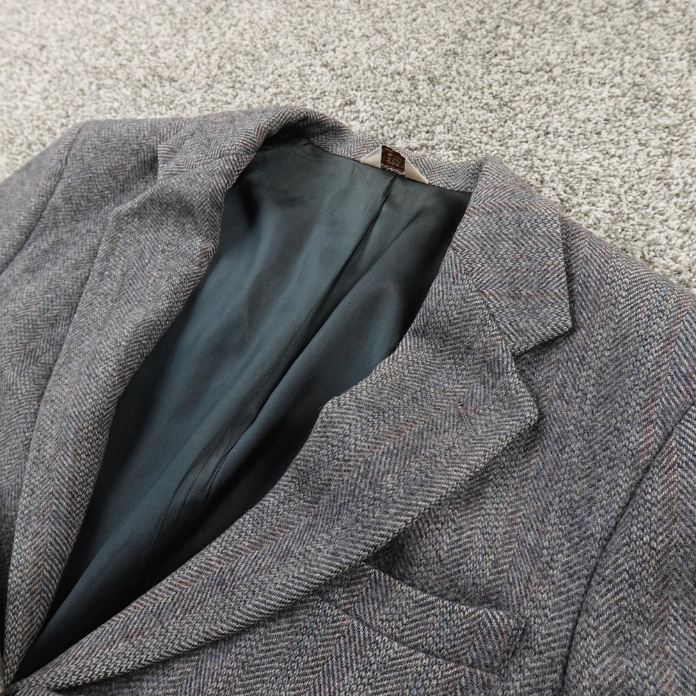 VTG Savile Row Blazer Mens 40R Gray Herringbone Wool Tweed Sport Coat Jacket USA